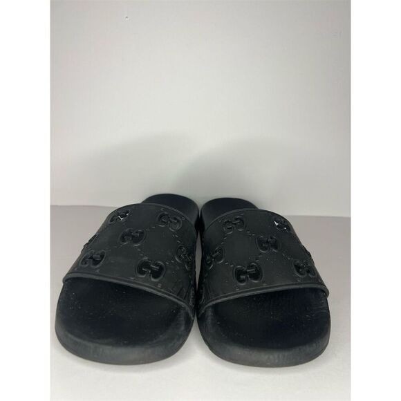 Gucci Unisex Black GG Logo Rubber Slide Sandals Size 10 Casual - Picture 2 of 8